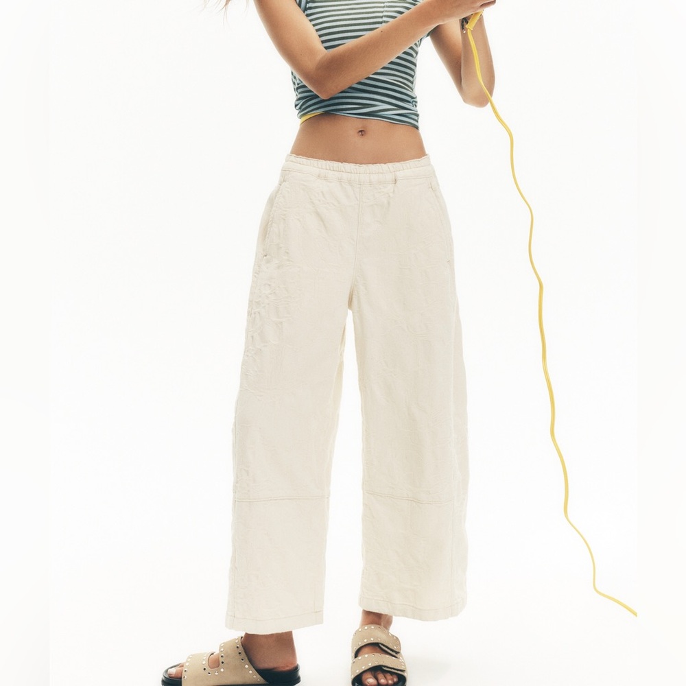 Pilcro Anthropologie Izzie Relaxed Barrel Leg Corduroy Pull On Pants Cream